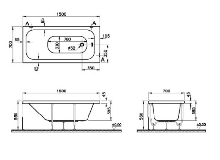 Фото ванна акриловая vitra optimum neo 64560001000 150*70 см, белая