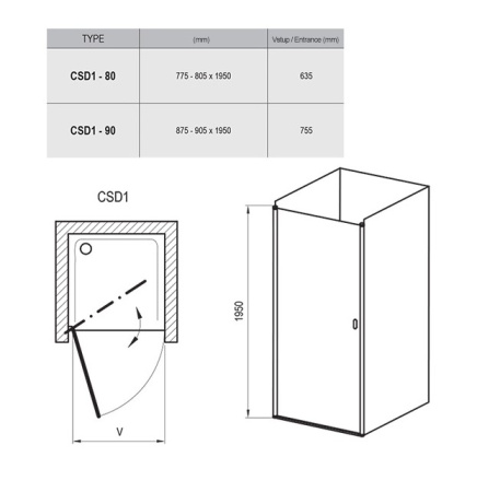 Фото дверь в нишу ravak chrome csd1-90 0qv70100z1 90*195 см, профиль белый/стекло прозрачное