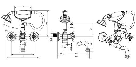 Фото смеситель для ванны boheme crystal 293-crst, золото