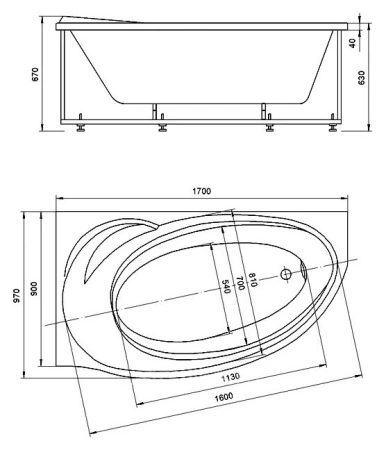 Фото акриловая ванна aquatek бетта правая 170*95 см