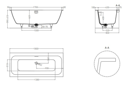 Фото ванна salini s-stone orlanda axsis kit 103322mrf 180*80 см, матовая покраска по ral полностью