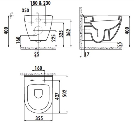 Фото  унитаз подвесной creavit tp325-11cb00e-ak00, золото