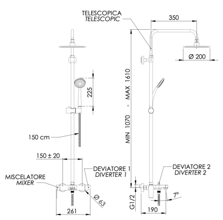 Фото душевая система с изливом mariani artic b00260atata20, хром