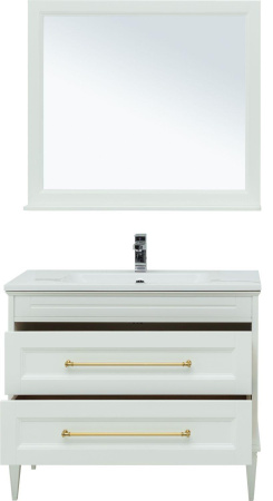 Фото комплект мебели aquanet бостон м 100 белый (ручки золото) (лит. мрамор)