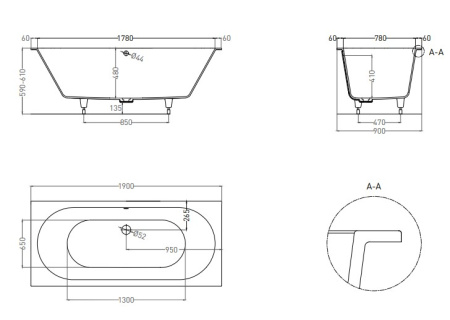 Фото ванна salini s-stone ornella axis 103422mrf 190*90 см, матовая покраска по ral полностью