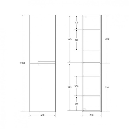 Фото пенал подвесной cezares duet-1500-2a-sc-gr-p