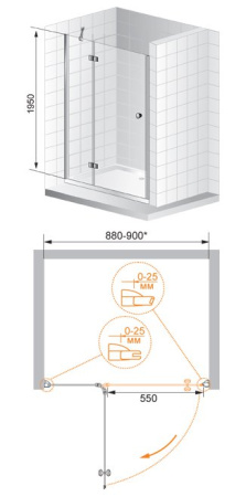 Фото дверь в нишу cezares verona b-12 verona-w-b-12-90-c-cr 90*195 см, профиль хром/стекло прозрачное
