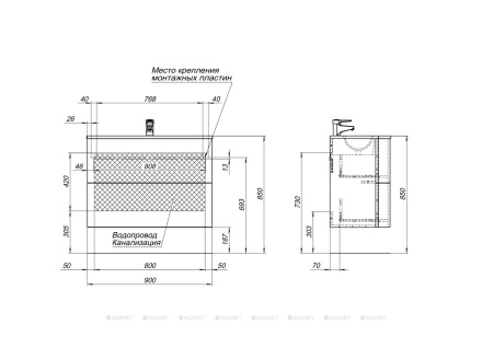 Фото тумба подвесная de aqua лонг 90 белый