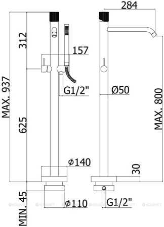 Фото напольный смеситель для ванны paffoni jo jo032no, черный матовый
