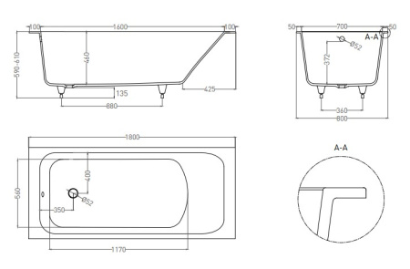 Фото ванна salini s-sense orlanda 102012grf 180*80 см, глянец покраска по ral полностью