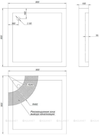 Фото поддон акриловый aquanet hx108 90*90 см, белый