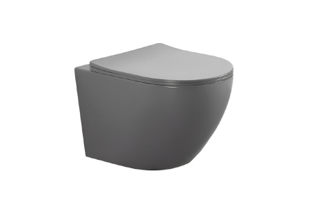 Фото унитаз подвесной безободковый aquatek европа aq1901-mg 525*360*320мм, матовый серый, тонкое сиденье с механизмом плавного закрывания, крепеж