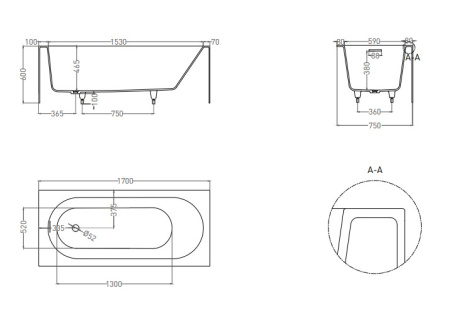 Фото ванна salini s-stone fabia 102611mrf 170*75 см, матовая покраска по ral полностью