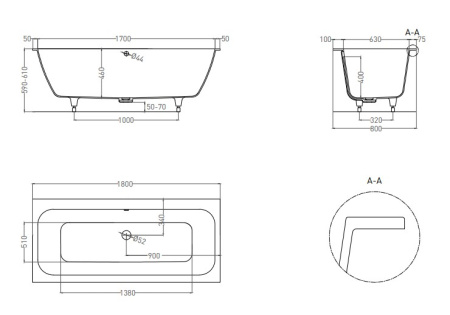 Фото ванна salini s-sense orlanda axis 103212mrf 180*80 см, матовая покраска по ral полностью