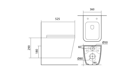 Фото унитаз подвесной безободковый aquatek либра new aq0530n-00 525*360*290 мм, горизонтальный выпуск, тонкое сиденье с механизмом плавного закрывания, крепеж