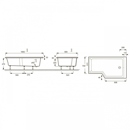 Фото акриловая ванна jacob delafon bain-douche neo правая 160*90 см, белая