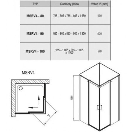 Фото душевой угол ravak matrix msrv4-80 1wv44u00z1 80*80*195 см, профиль сатин/стекло прозрачное