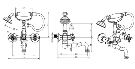 Фото смеситель для ванны boheme royal crystal 313-royal/crst black, бронза