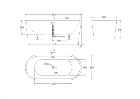 Фото акриловая ванна без перелива belbagno bb71-1800-w0 180*80 см