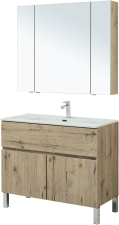 Фото комплект мебели aquanet алвита new 100 1 ящик, 2 дверцы, дуб веллингтон белый