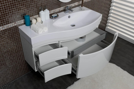 Фото тумба подвесная с раковиной aquanet опера 115 r белый (2 дверцы 2 ящика)