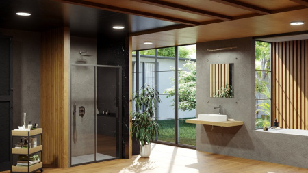 Фото дверь в нишу ravak blix slim blsdp2-110 x0pmd0300z1 110*195 см, профиль черный/стекло прозрачное