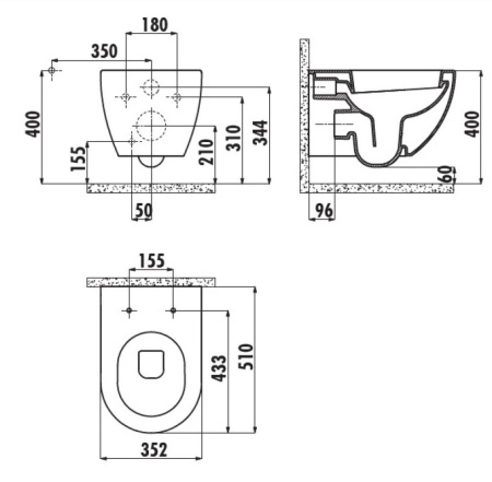 Фото унитаз подвесной с биде creavit free fe320-00cb00e-0000, белый