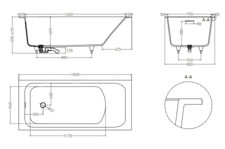 Фото ванна salini s-sense orlanda kit 102112grf 180*80 см, глянец покраска по ral полностью