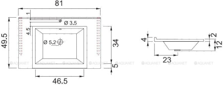Фото раковина для тумбы de aqua квадро 80 wk 010, белая
