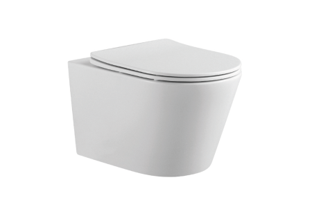 Фото унитаз подвесной безободковый aquatek вега aq1905-00 525*360*320 мм, горизонтальный выпуск, тонкое сиденье с механизмом плавного закрывания, крепеж