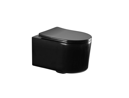 Фото унитаз-компакт подвесной безободковый aquatek мия aq2004-mb 490*370*340 мм, черный матовый, горизонтальный выпуск, тонкое сиденье с механизмом плавного закрывания, крепеж