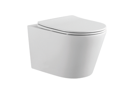 Фото унитаз подвесной безободковый aquatek вега aq1905-mw 525*360*320 мм, белый матовый, горизонтальный выпуск, тонкое сиденье с механизмом плавного закрывания, крепеж