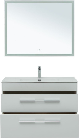 Фото комплект мебели aquanet августа 100 белый (ручка хром, раковина flat)