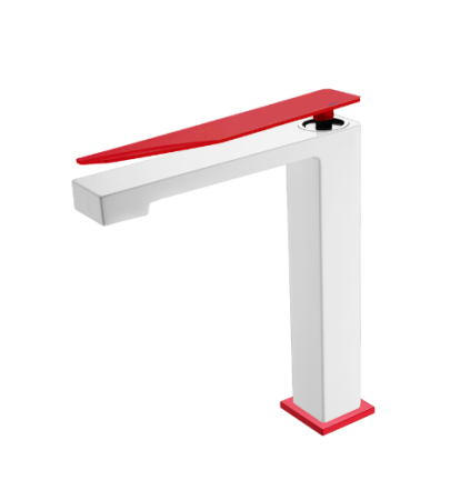Фото смеситель для раковины высокий boheme q 142-wr.2, белый/красный