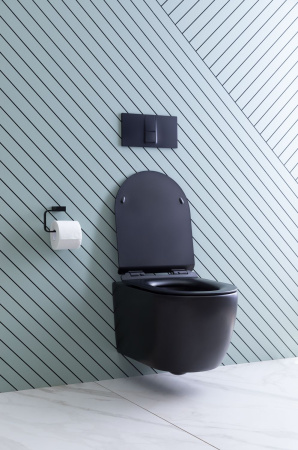 Фото унитаз подвесной безободковый aquanet rimless cetus-bw bl-102n-wht черный, сиденье микролифт