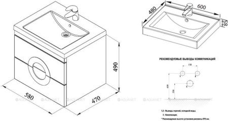 Фото тумба подвесная с раковиной de aqua форма 60 белый