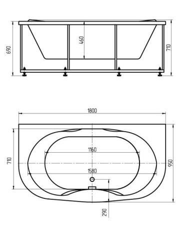 Фото акриловая ванна aquatek мелисса 180*95 см,белая