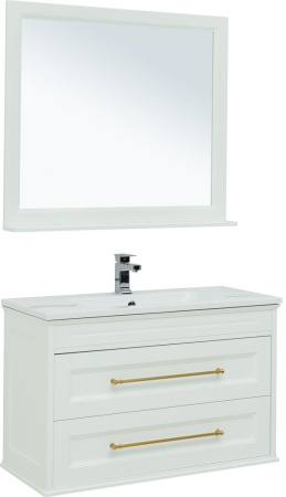 Фото комплект мебели aquanet бостон м 100 белый (ручки золото) (лит. мрамор)