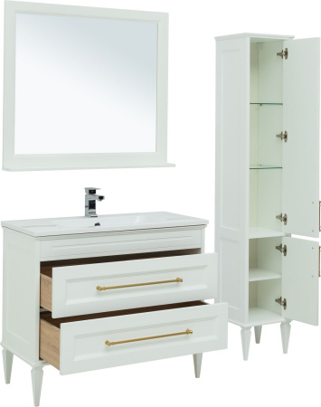 Фото комплект мебели aquanet бостон м 100 белый (ручки золото) (лит. мрамор)