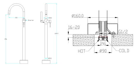 Фото смеситель для ванны напольный boheme uno 469-bcr, черный матовый/хром