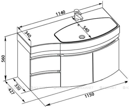 Фото тумба подвесная с раковиной aquanet опера 115 r белый (2 дверцы 2 ящика)