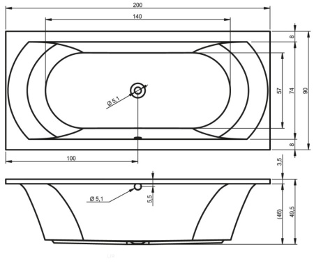 Фото акриловая ванна riho lima b054001005 200*90 см, белая