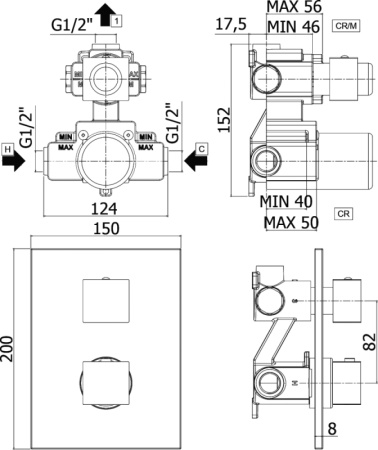 Фото встраиваемый смеситель для ванны и душа paffoni elle leq518no/m термостат, черный матовый