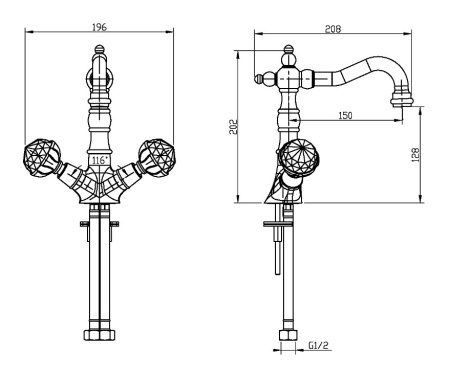Фото смеситель для раковины boheme imperiale presente 332, золото