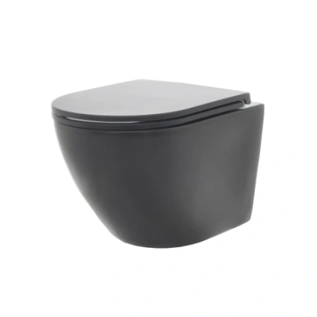 Фото унитаз подвесной безободковый aquame aqm2002mb сиденье микролифт, черный матовый