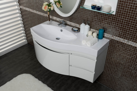 Фото тумба подвесная с раковиной aquanet опера 115 l белый (2 дверцы 2 ящика)