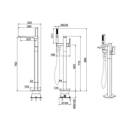 Фото напольный смеситель для ванны allen brau infinity 5.21009-31, черный матовый