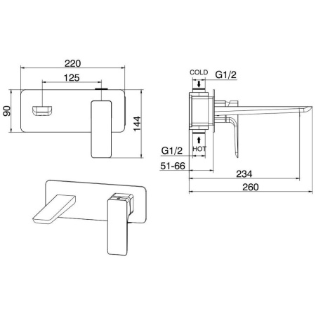 Фото смеситель для раковины allen brau infinity 5.21003-31 встраиваемый в стену, черный матовый