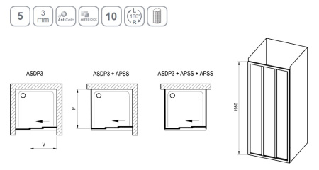 Фото дверь в нишу ravak supernova asdp3-80 00v401r211 80*198 см, профиль белый/матовый полистирол