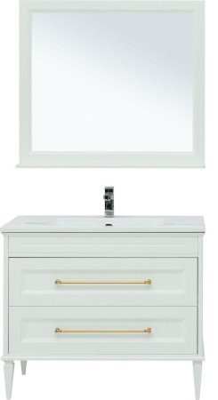Фото комплект мебели aquanet бостон м 100 белый (ручки золото) (лит. мрамор)